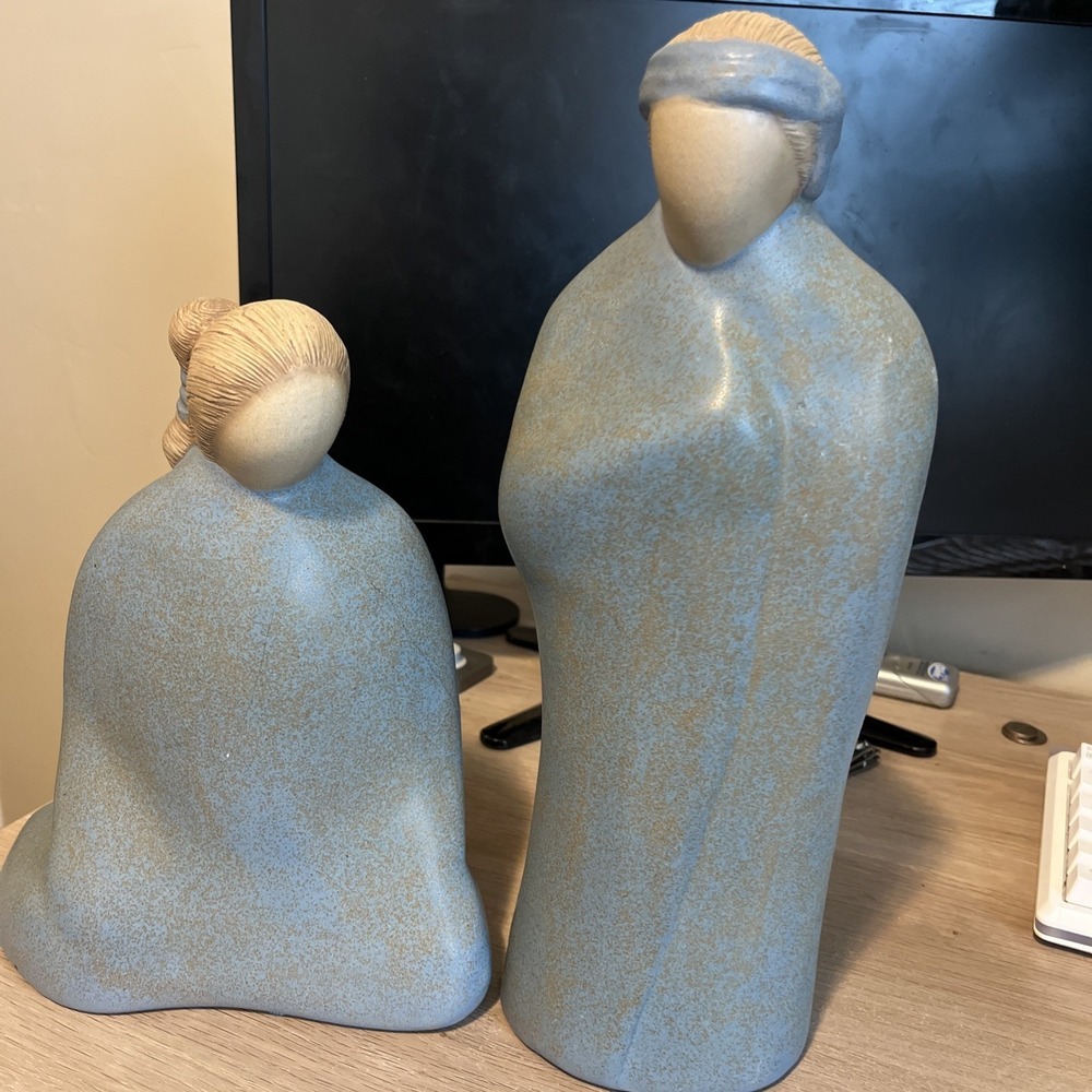 Vintage 1984 Jack Black Signed Art Pottery Figurines Pair Turquoise Blue